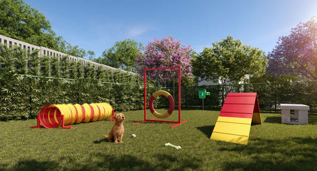 Render do play pet com obstáculos de agility do Alto da Colina