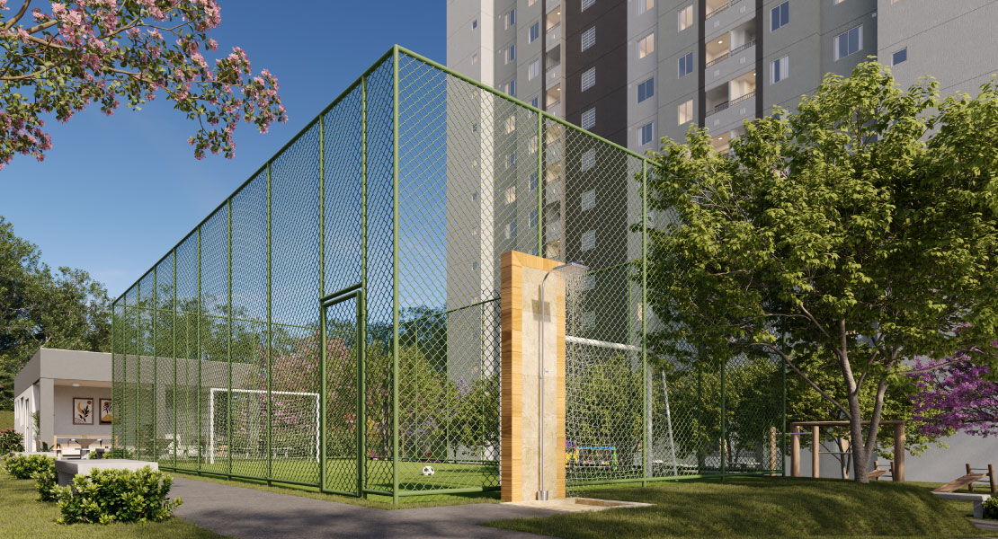 Render da quadra descoberta fechada por alambrado do Alto da Colina
