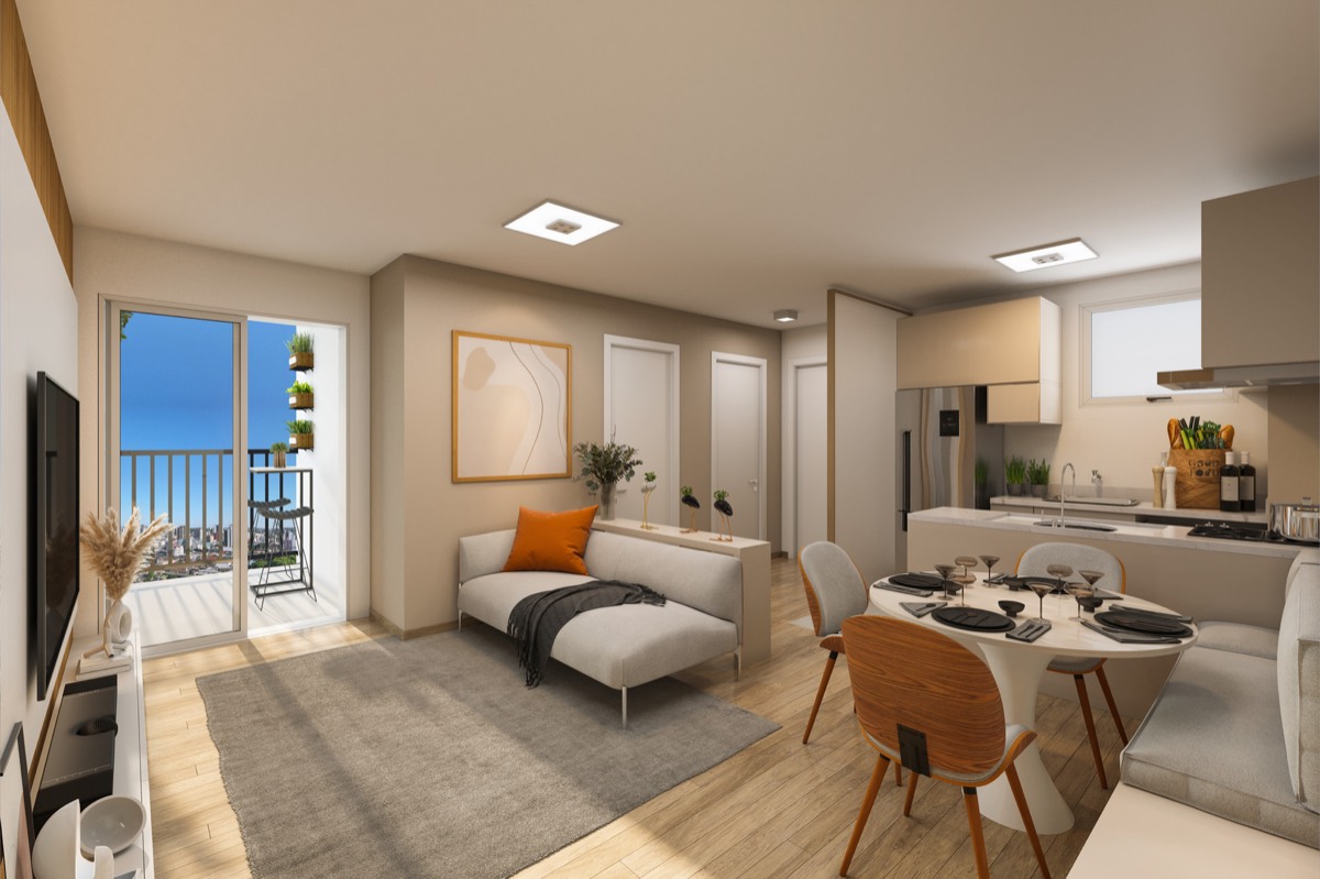 Living do apartamento 2 dormitórios de meio do Residencial Athena em São Leopoldo