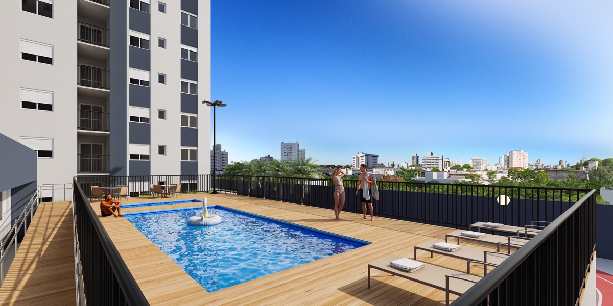 Piscina com deck do Residencial Athena