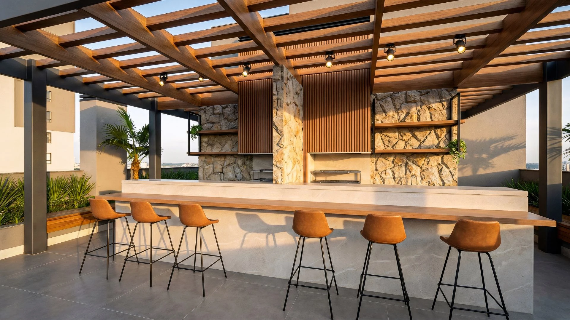 Espaço de convivência no rooftop do Isla Zona Sul