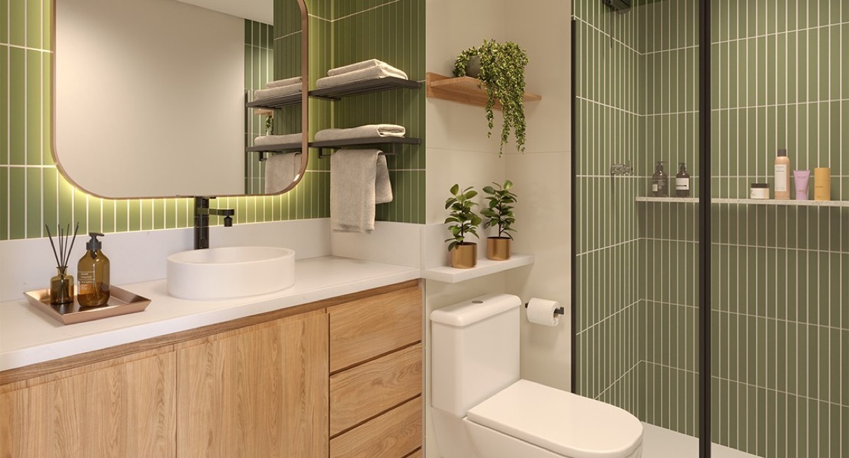 Banheiro decorado — apartamento Lusa Sintra Gravataí MCMV Faixa 1