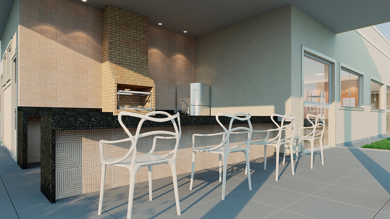 Projeto do espaco gourmet com churrasqueira do Residencial Porto Bello