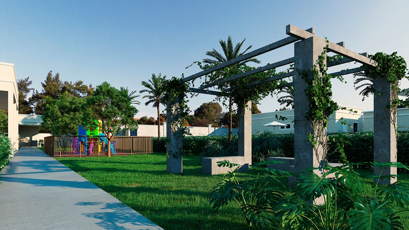 Projeto do gazebo do Residencial Porto Bello com o playground ao fundo