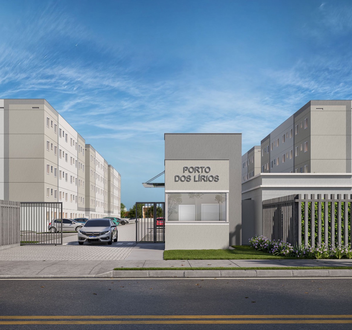 Render da fachada do Porto dos Lírios no Rio Branco, Canoas