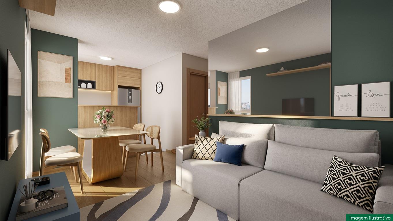 Render da sala de estar da planta padrão do Porto dos Lírios