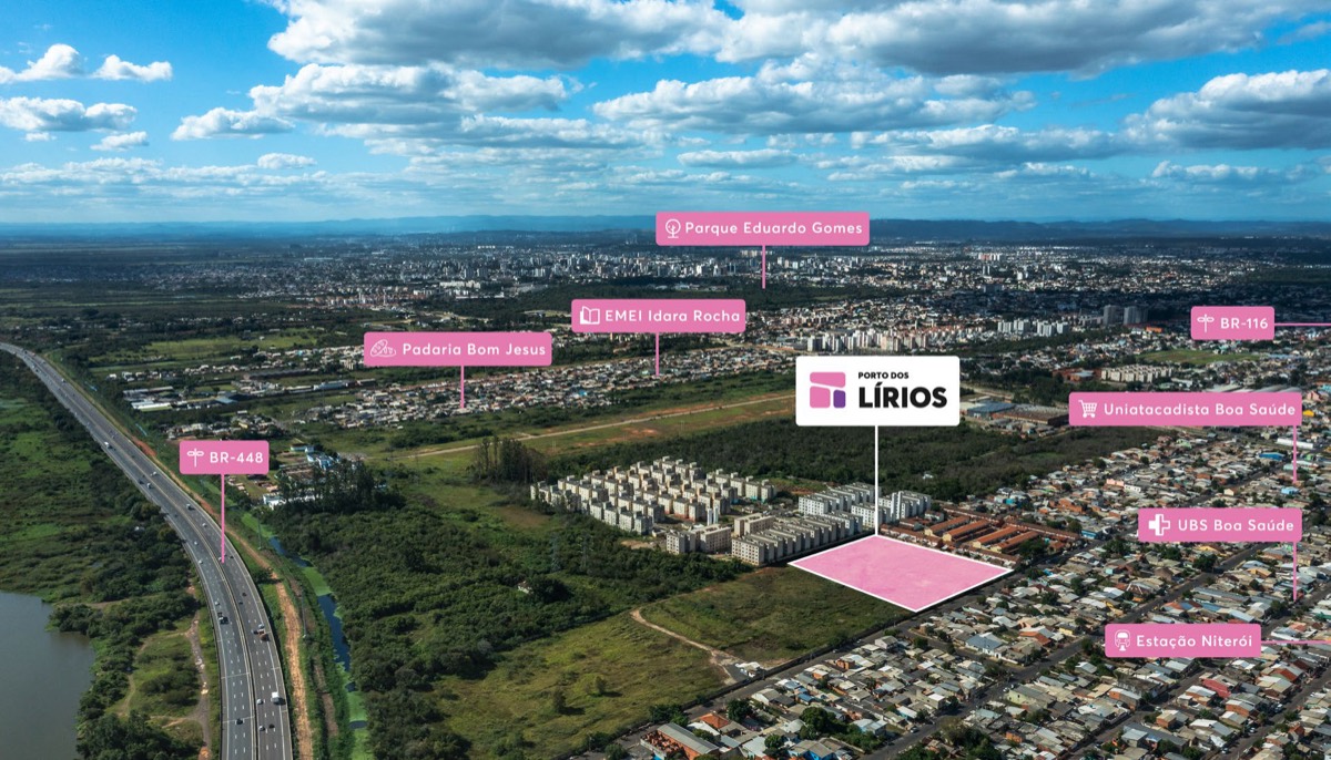 Mapa da localização do Porto dos Lírios no bairro Rio Branco, Canoas/RS