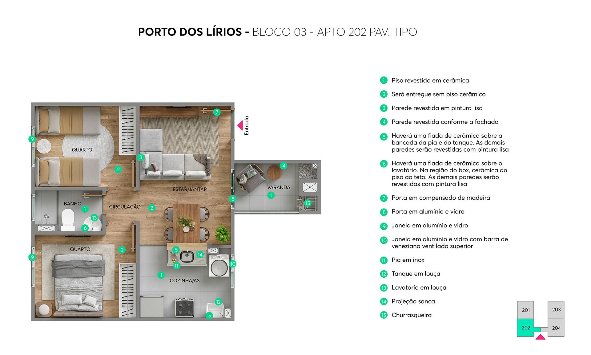 Render do bloco B do Porto dos Lírios — condomínio MRV em Canoas/RS